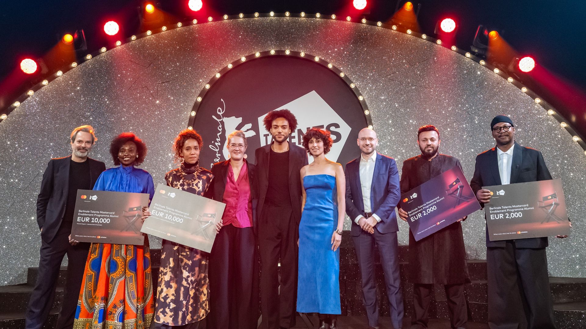 The fellows and jury of the 2026 Berlinale Talents Mastercard Enablement Programme with Berlinale Talents leadership duo Nikola Joetze and Tobias Pausinger.