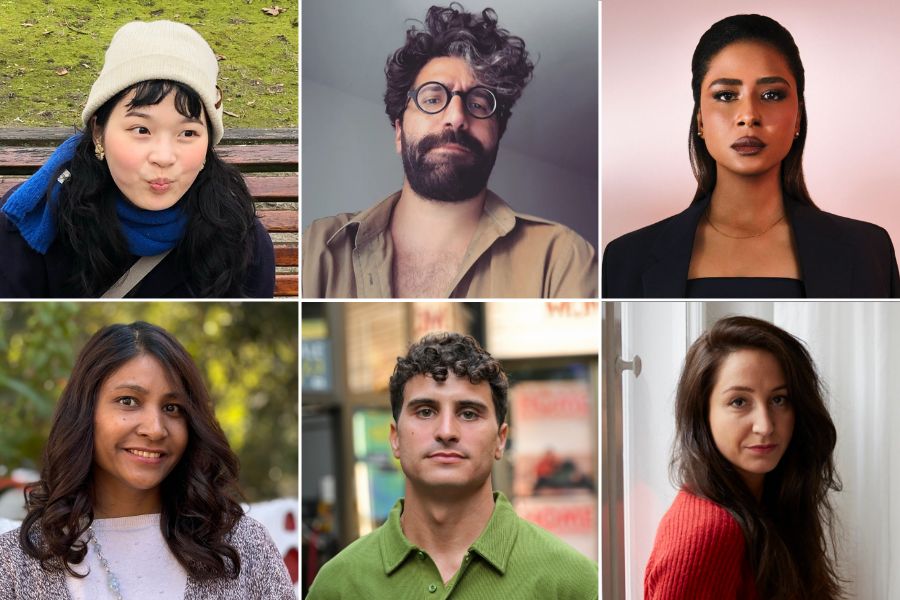 Talents 2026 (clockwise from top left): Hsin Hsuan Yeh, Marco Borromei, Eiman Yousif, Asli Özarslan, David Bim and Janaki Kadayat.