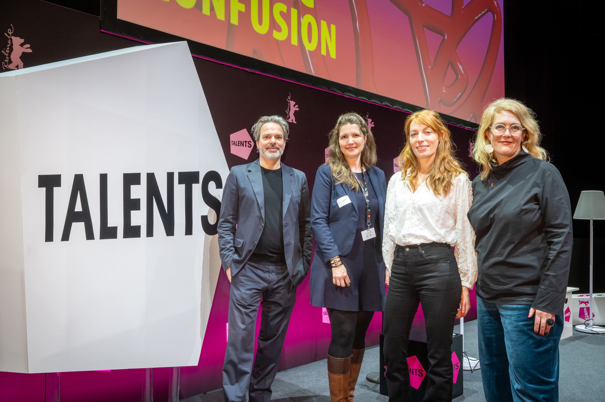 FFA's Sandra Hoff and Jolinde Sawahn with Berlinale Talents leadership duo Tobias Pausinger and Nikola Joetze at the 2026 Opening Ceremony. 