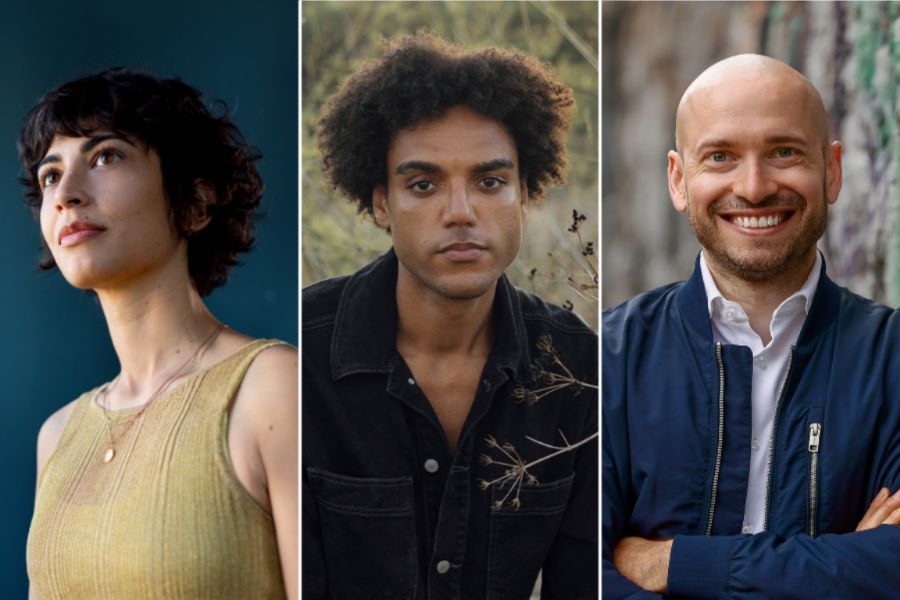 The Jury of the Berlinale Talents Mastercard Enablement Programme: Mala Reinhardt (© Christian Schneider), Lamin Leroy Gibba (© Elena Zaucke) and Maximilian Floegel.